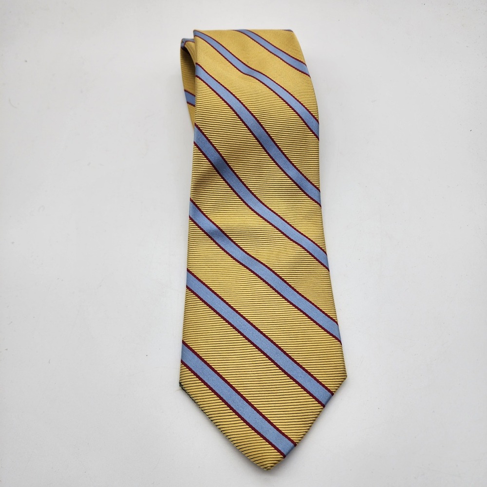 Brooks Brothers 346 Men's Pure Silk Necktie Yellow Blue Burgundy Striped USA
